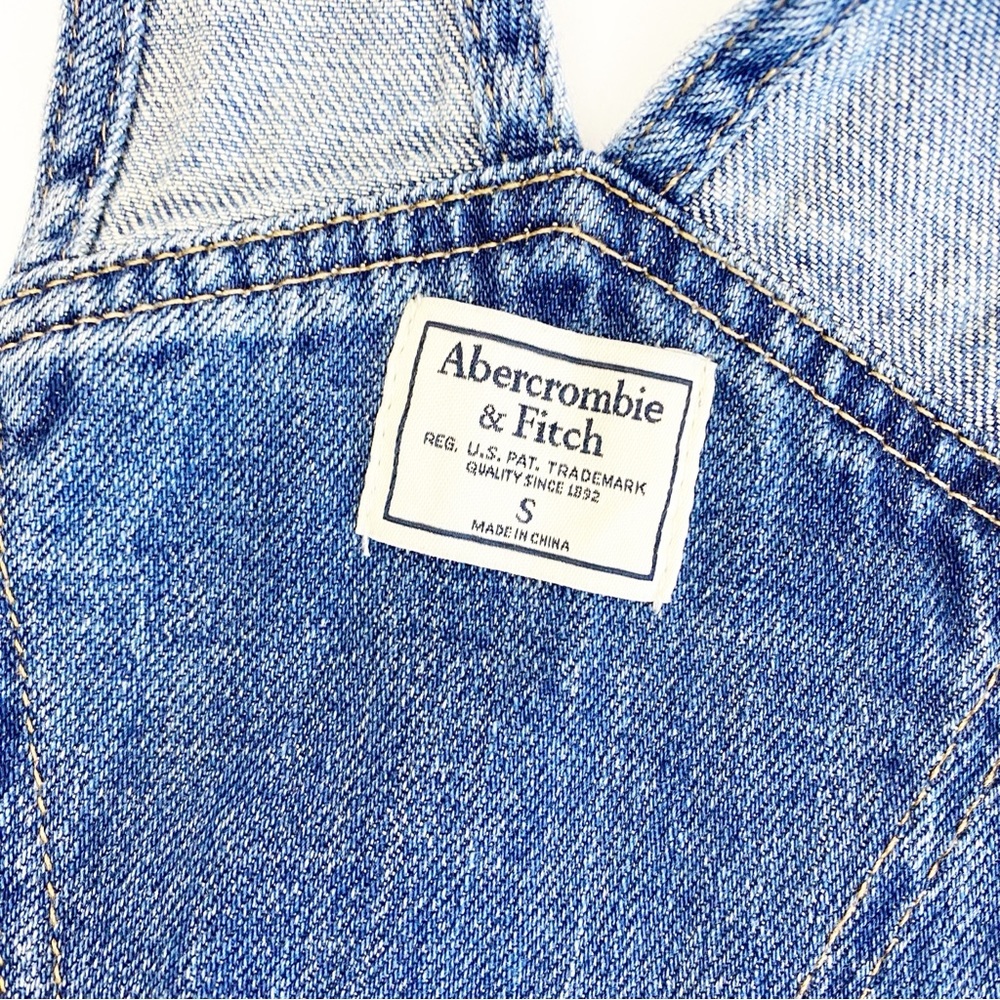 Abercrombie & Fitch Distressed Denim Jean Overalls Raw Hem Straight Slim Blue - Picture 11 of 12